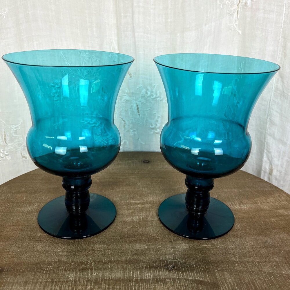 Vintage Peacock Blue Glass Goblets - Picture 2 of 9
